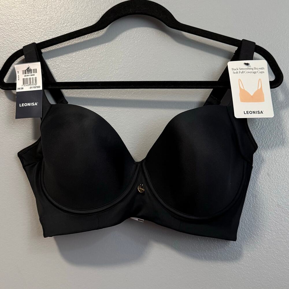 Leonisa Black High Profile Back Smoothing Full Coverage Underwire Bra NEW 38D